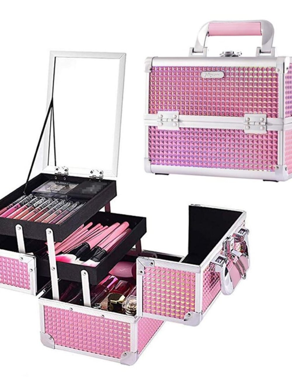 Makeup Train Case Makeup Case Organizer Portable Cosmetic Box Storage with 2 Tra